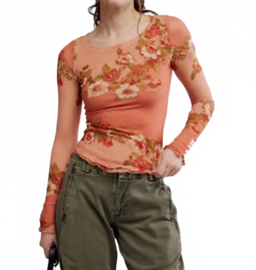 NEW FREE PEOPLE lilly printed long sleeve top in apricot